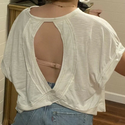 2024 New White Short Sleeve Loose Tees Women's Solid Color Round Neck The Plug