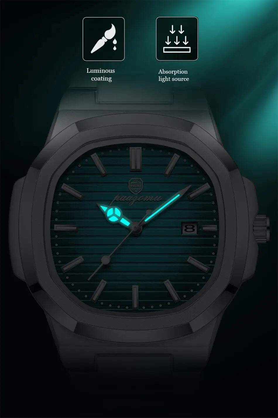 Men's Stainless Steel Waterproof Quartz Watch - Luminous Date & Week Display