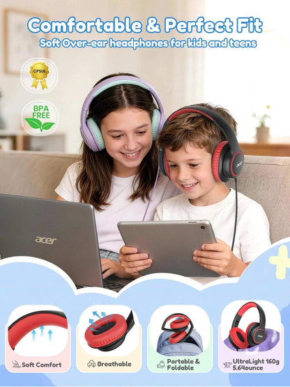 Acer OHR328 Kids Headphones Wired for School Over Ear Design 85/94dB SThe Plug