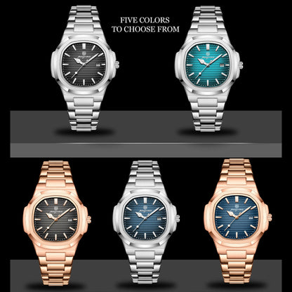 Men's Stainless Steel Waterproof Quartz Watch - Luminous Date & Week Display