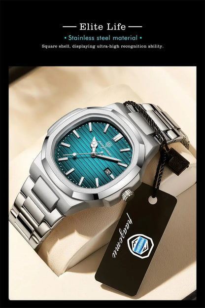 Men's Stainless Steel Waterproof Quartz Watch - Luminous Date & Week Display