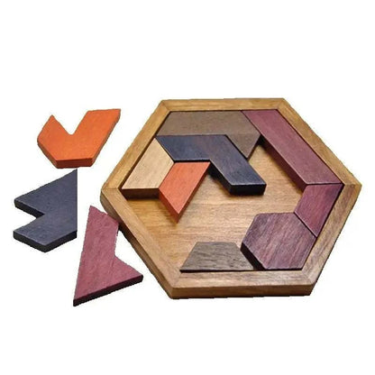Wooden Geometric Shape Jigsaw Board Puzzles Kids Brain Teaser Non ToxiThe Plug