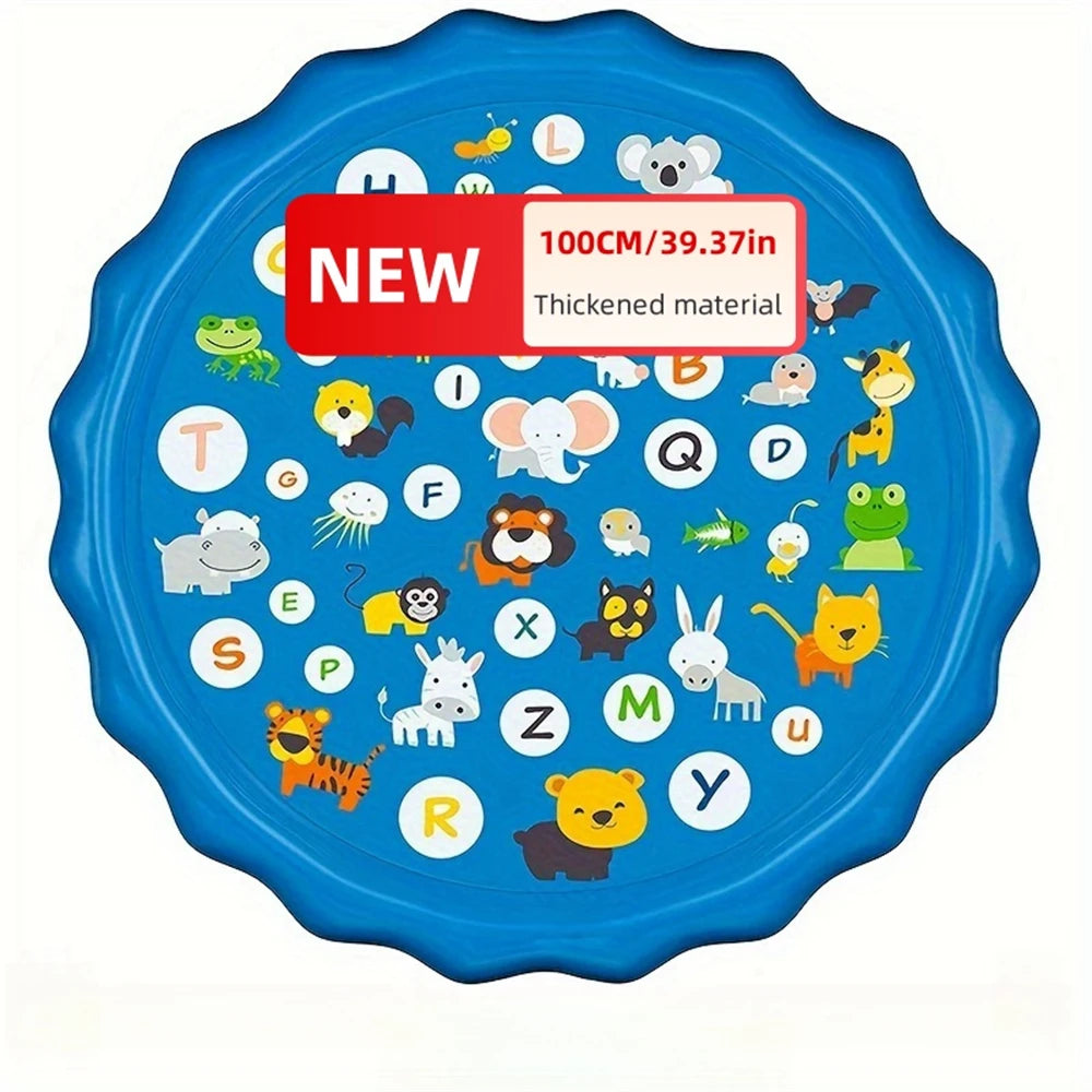 39" Splash Pad & Kiddie Pool - Colorful Alphabet & Animal Spray Toys, The Plug