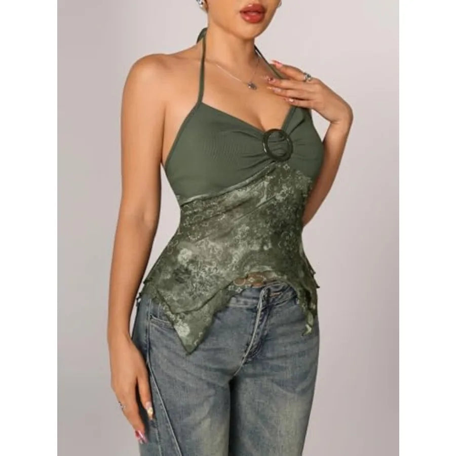 Verdusa Women's Y2k Halter Top Fairy 2000s Clothing Asymmetrical GoingThe Plug