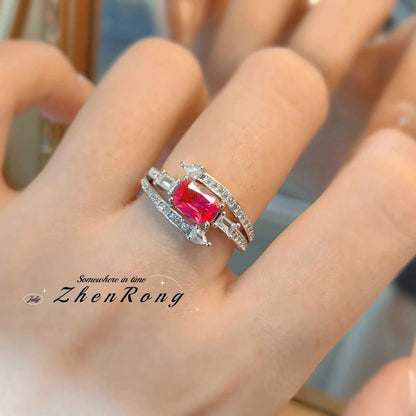 Fashion Red Corundum Ring for Women - Luxury Simulated Blood Red High-The Plug