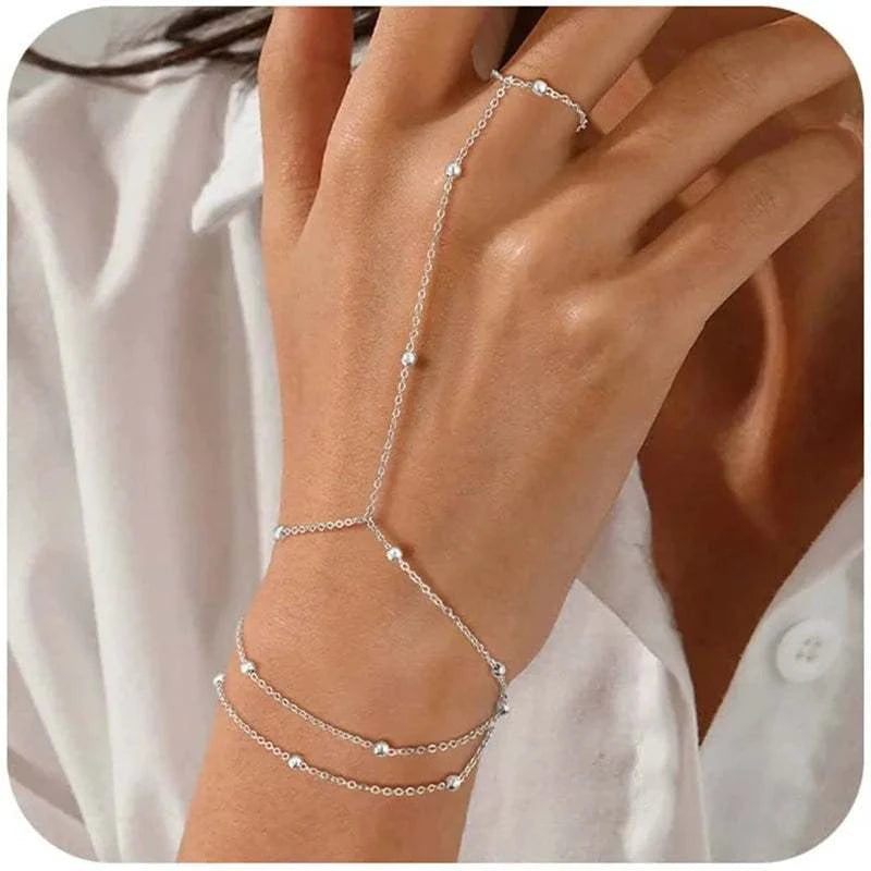 Multilayer Vintage Connected Finger Ring Bracelets for Women Handmade The Plug