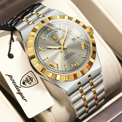 POEDAGAR Men's Luxury Quartz Watch – Waterproof, Luminous, Week & Date Display