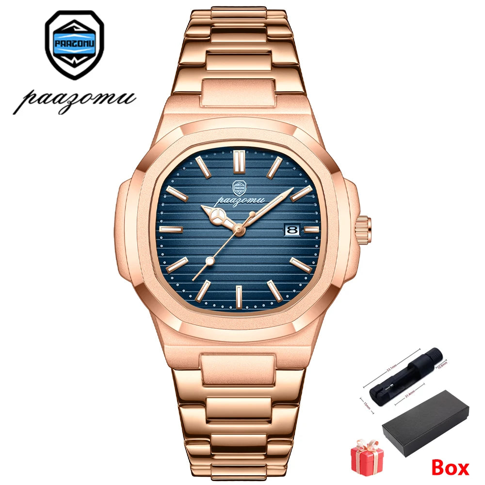 Men's Stainless Steel Waterproof Quartz Watch - Luminous Date & Week Display