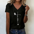Graphic T-shirt V Neck Casual Fashion Y2k Lovely Printed T Shirts Women Short Sleeve Tee Shirt V-Neck Summer Spring