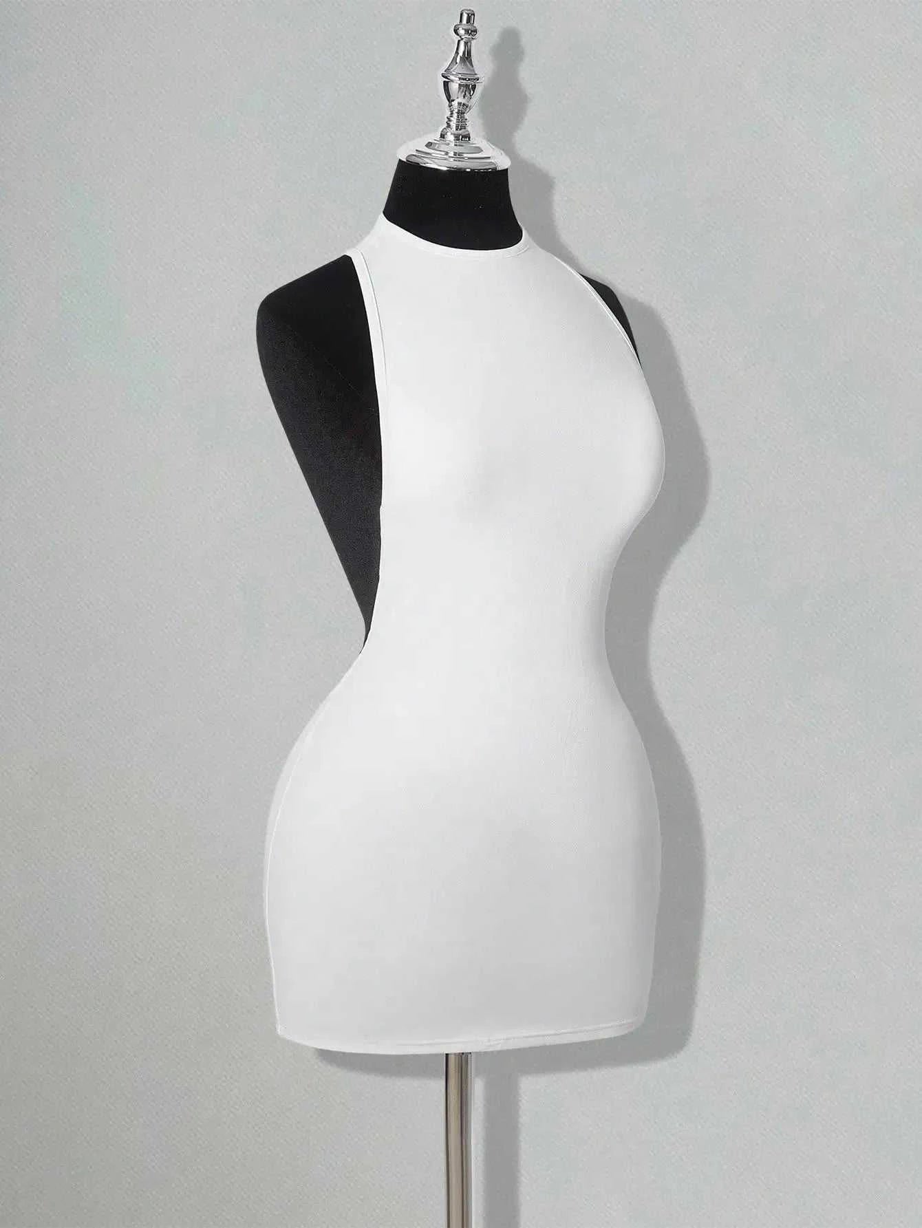 White Bodycon Mini Dress with Criss-Cross Backless DesignThe Plug