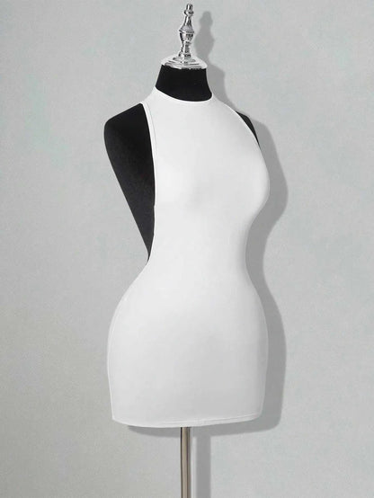 White Bodycon Mini Dress with Criss-Cross Backless DesignThe Plug