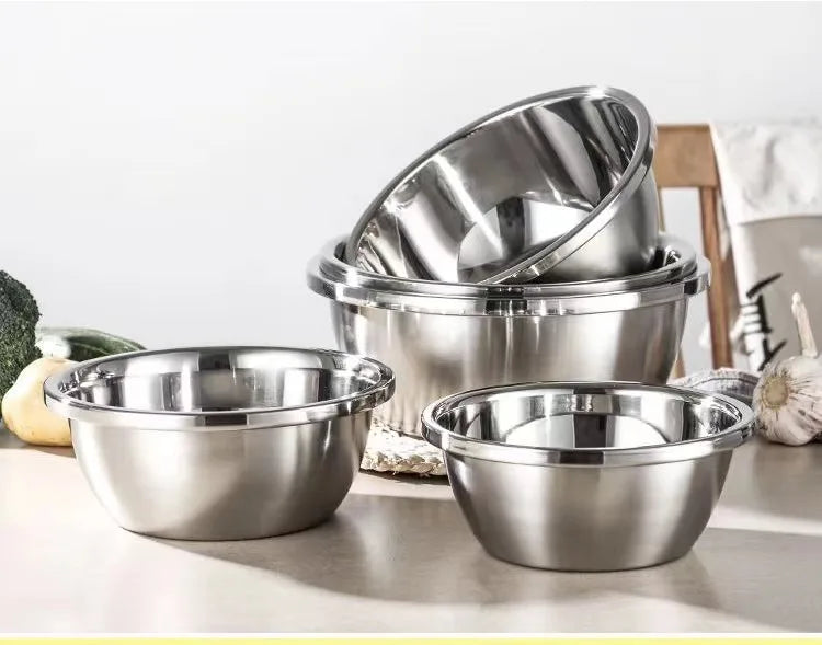 Stainless Steel Mixing Bowl Set, Multi-Purpose Kitchen Basin, European-Style Mixing and Kneading Bowl Set, Soup Bowl, Multi-Purpose Bowl 20+22+24