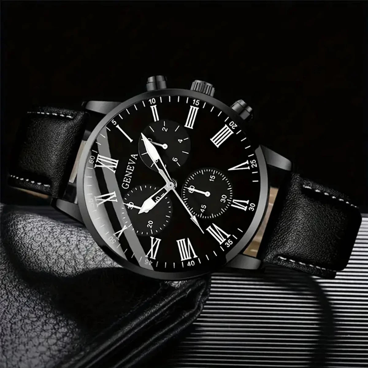 Men's Fashion Quartz Watch & Leather Bracelet Set (4/5pc)