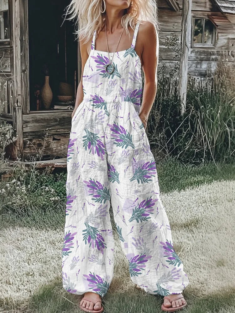 Bohemian Style Floral Jumpsuit for Women, Spaghetti Strap Smocked BodiThe Plug