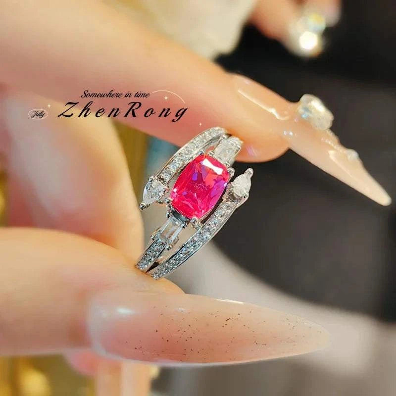 Fashion Red Corundum Ring for Women - Luxury Simulated Blood Red High-The Plug