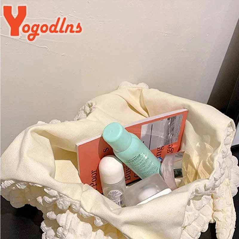 Yogodlns Summer Pleated Cloud Bag Female Candy Color Large Capacity ShThe Plug