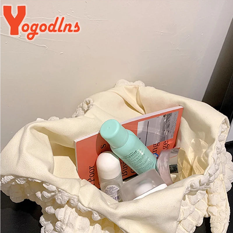 Yogodlns Summer Pleated Cloud Bag Female Candy Color Large Capacity Shoulder Bag Handbags Shopping Girls Pouch Tote Bolsas