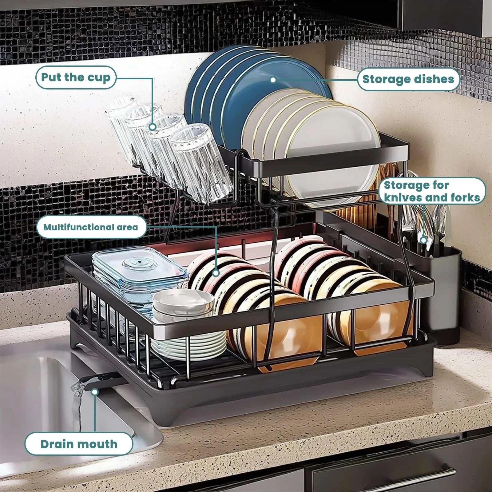Large 2-tier dish drying rack for kitchen countertops, removable largeThe Plug