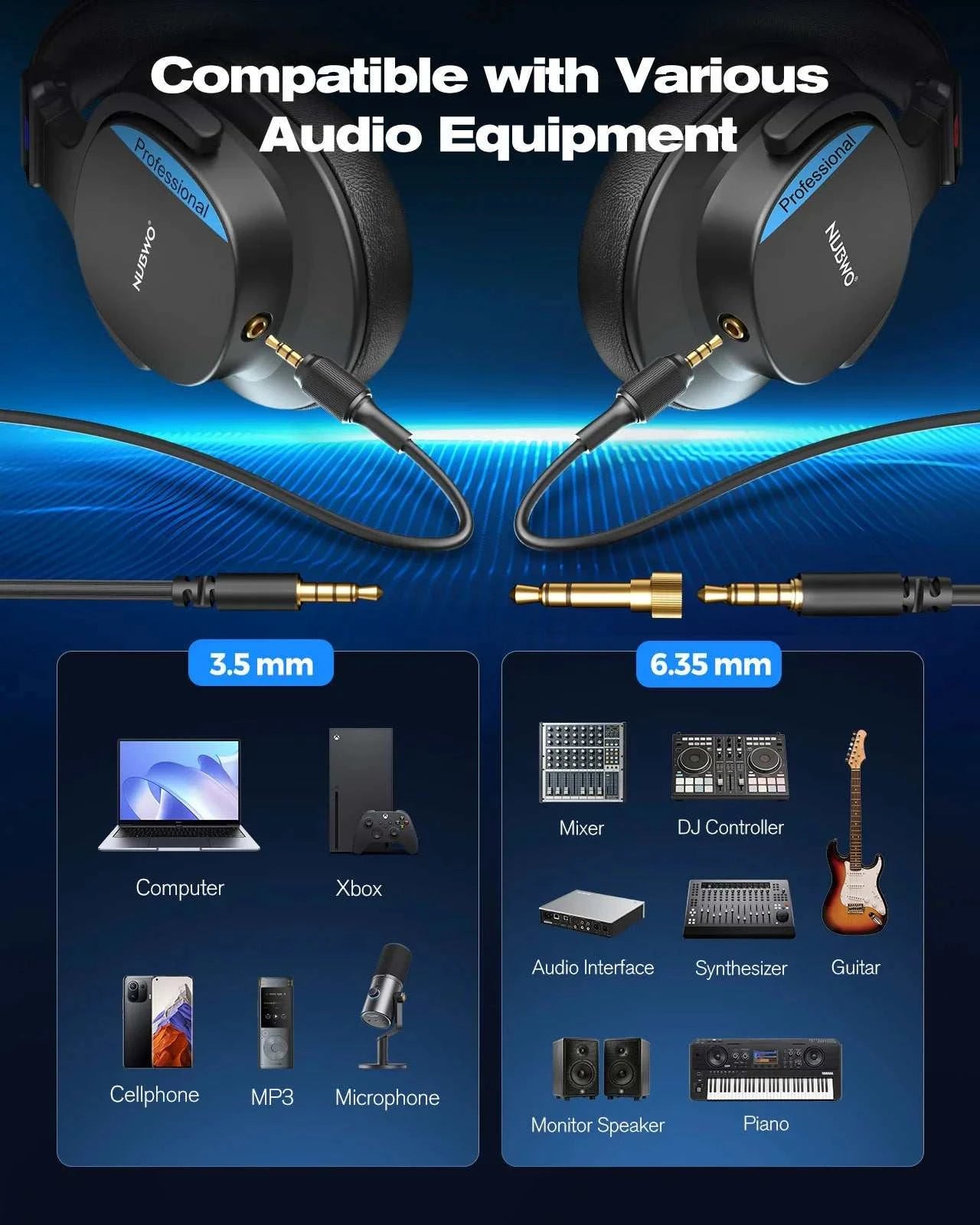 NEW NUBWO HD01 Studio Wired Headphones Hi-Res Over Ear Headphones 180°The Plug
