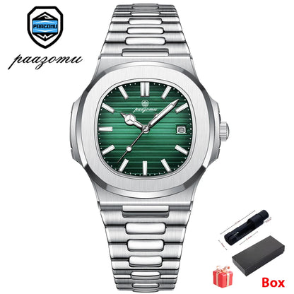 Men's Stainless Steel Waterproof Quartz Watch - Luminous Date & Week Display