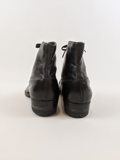 RESERVED | 1910s Black Lace Up Boots | Approx Sz 7.5-8