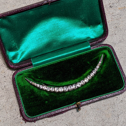 1900s-1910s Silver + Paste Moon Brooch in Box
