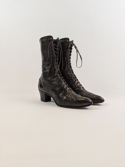 1910s-1920s Black Lace Up Boots | Approx Sz 6-6.5
