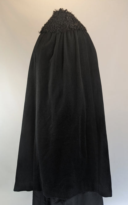 1920s Corduroy Cape with Curly Wool Collar