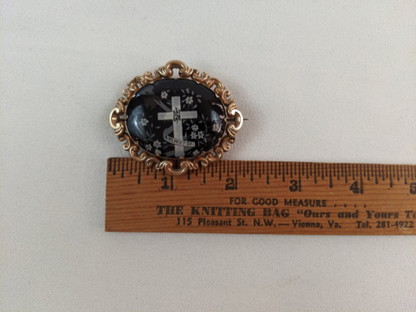 19th c. 9K Rose Gold Mourning Hair Brooch or Pendant