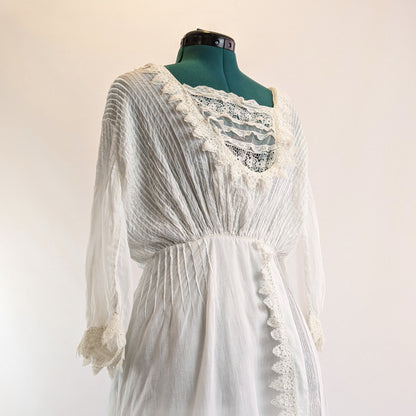 Edwardian White Cotton Lace Gown