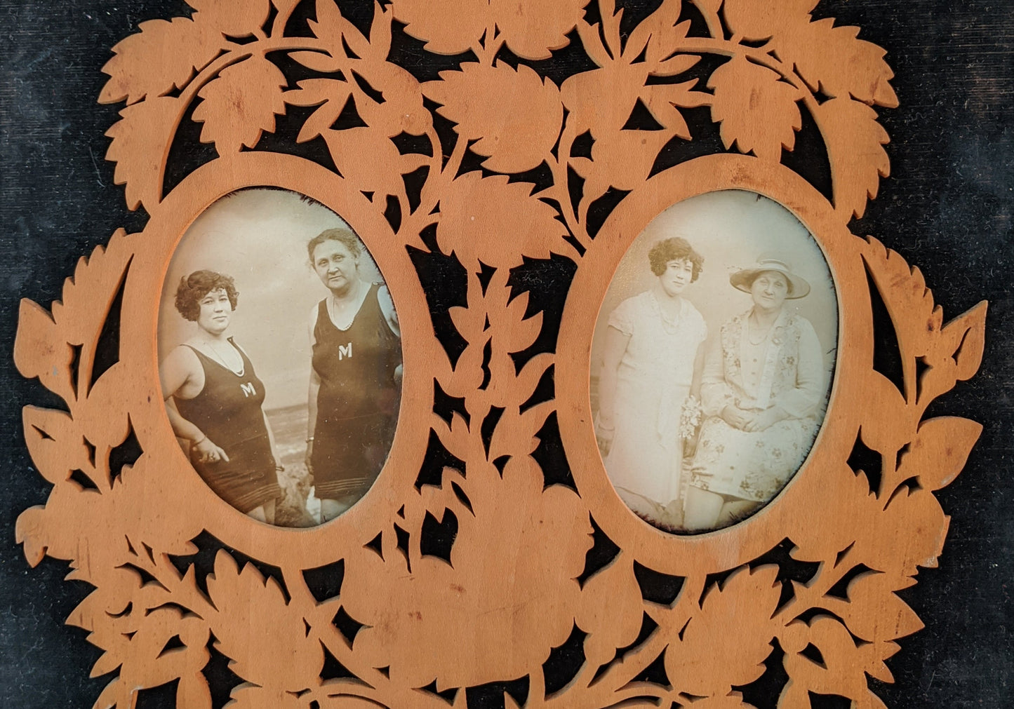 1910s-20s Picture Frame Wall Hanging | Velvet + Wood