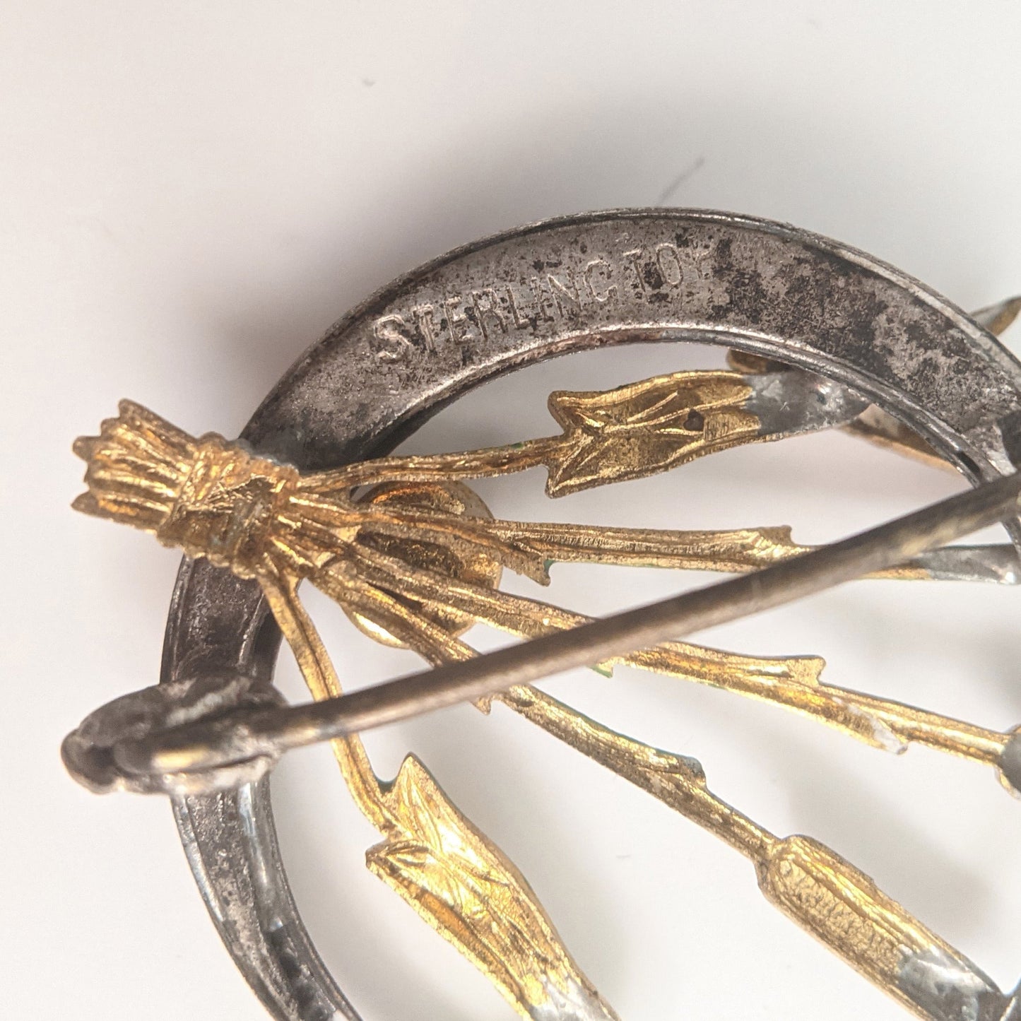 1910s Sterling Silver Crescent Moon + Reeds Brooch