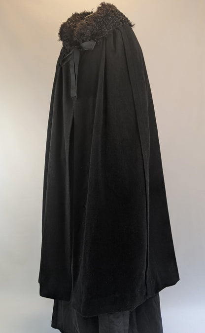1920s Corduroy Cape with Curly Wool Collar