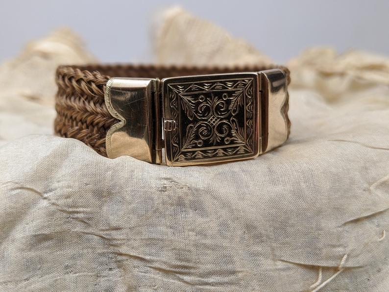 Victorian Hairwork Bracelet | 12k Gold Clasp