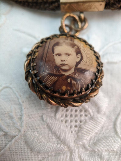 Victorian Hairwork Necklace | Double Sided Photo