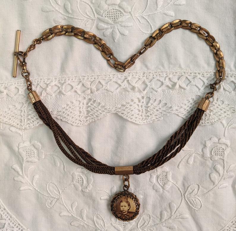 Victorian Hairwork Necklace | Double Sided Photo