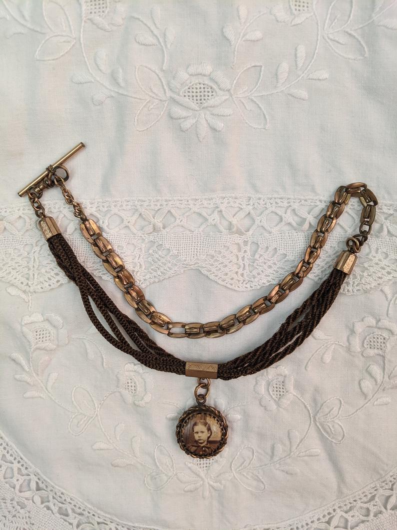 Victorian Hairwork Necklace | Double Sided Photo