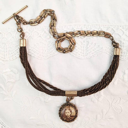 Victorian Hairwork Necklace | Double Sided Photo