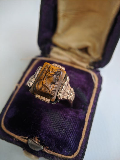 18k Gold Victorian Tiger’s Eye Cameo Ring