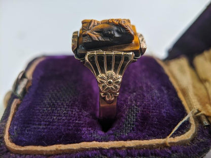 18k Gold Victorian Tiger’s Eye Cameo Ring
