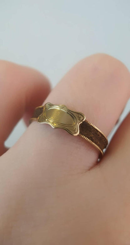 Victorian 14k Gold Mourning Ring | Plaited Hair