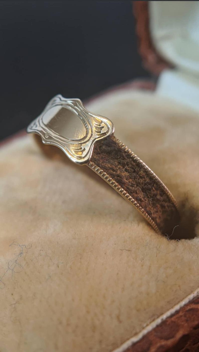 Victorian 14k Gold Mourning Ring | Plaited Hair