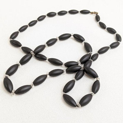 1900s French Jet Hand Knotted Necklace | 10k Gold Clasp