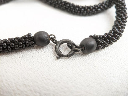 1910s-1920s Long French Jet Seed Bead Rope Necklace