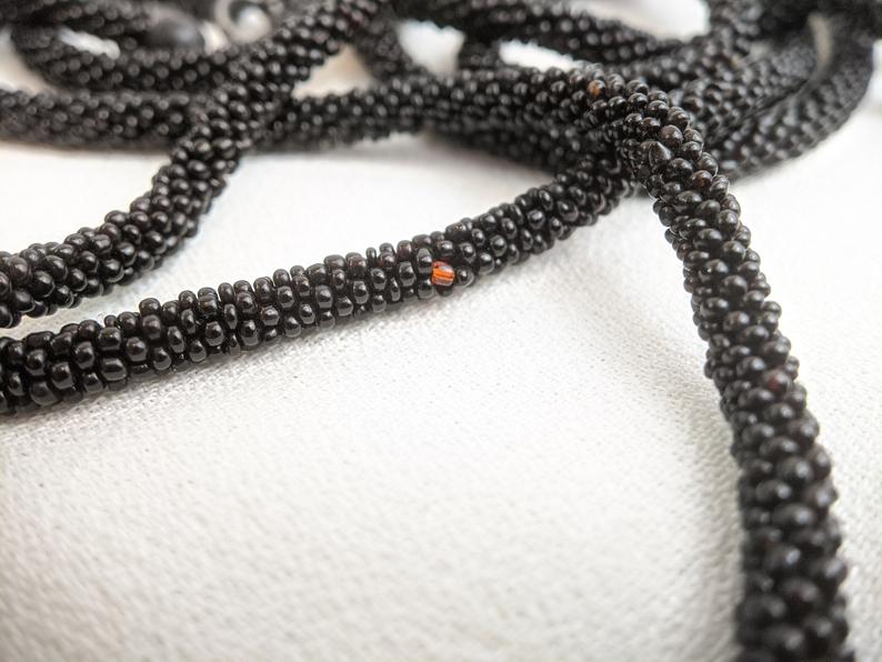 1910s-1920s Long French Jet Seed Bead Rope Necklace