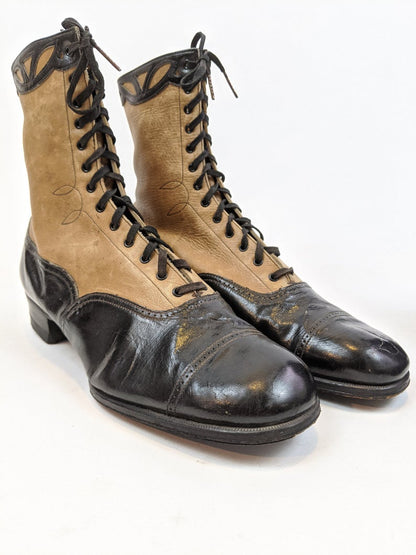 1930s Lace Up Brown and Black Boots | Approx Sz 7