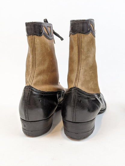 1930s Lace Up Brown and Black Boots | Approx Sz 7