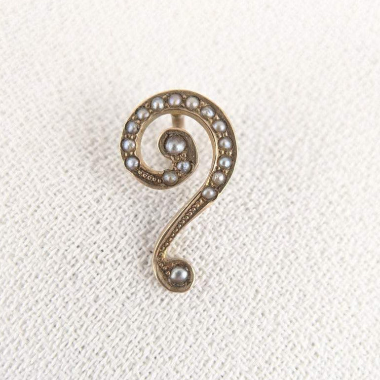 Art Nouveau 10k Gold Question Mark Pin