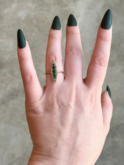 RESERVED | c. 1900s 12k Gold Emerald + Diamond Ring