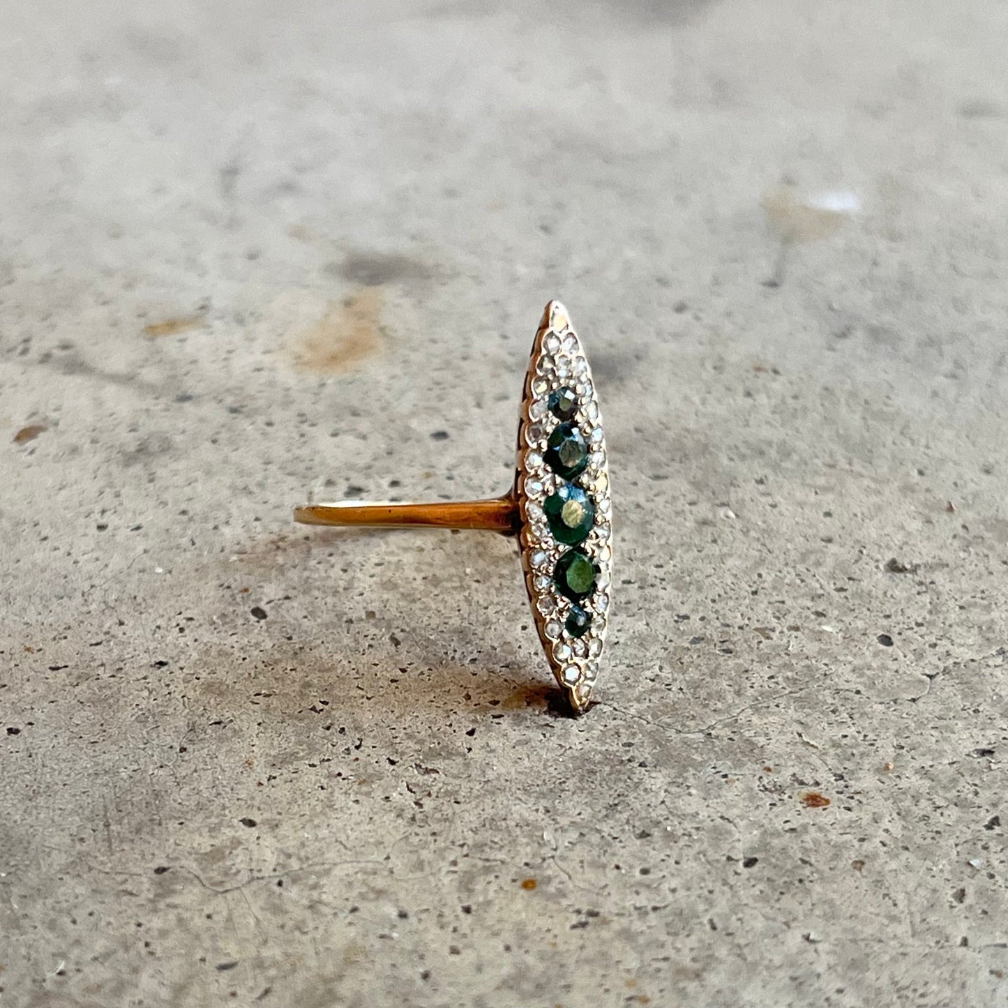 RESERVED | c. 1900s 12k Gold Emerald + Diamond Ring